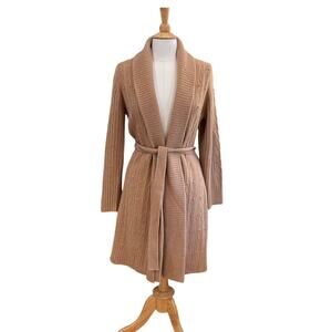 Ann Taylor LOFT Camel Wool, Rabbit Hair Blend Long Open Cardigan Coat, Size L